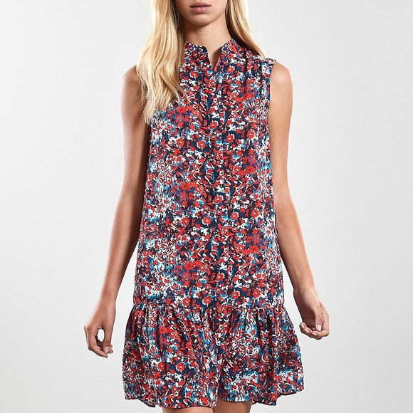 REISS Vali Ditsy Floral Print Dress Drop Waist Ruffle Hem Detail Sleeveless Sz 8 - Picture 2 of 15